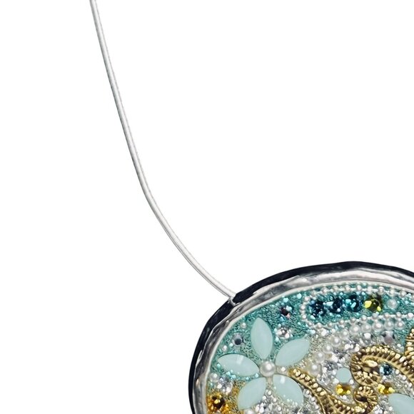 Orit Schatzman Sterling Silver And Aqua Blue Rhinestone Necklace Signed (6013) - Picture 5 of 10